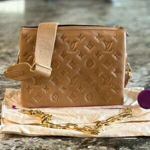 Lambskin Embossed Monogram Coussin PM Camel - NEW